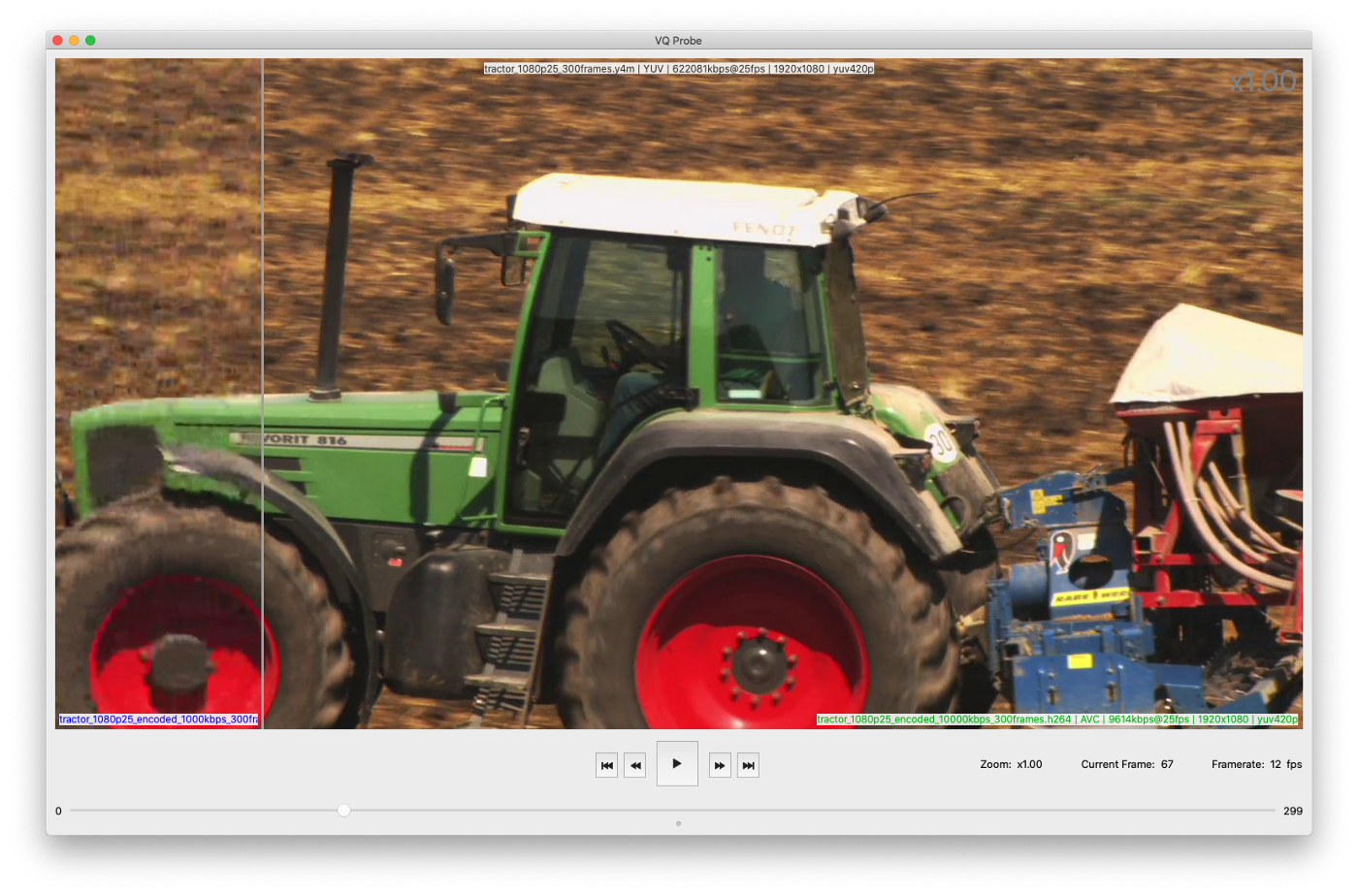 tractor_1080p25_encoded_1000kbps_300frames.h264 vs. tractor_1080p25_encoded_10000kbps_300frames.h264