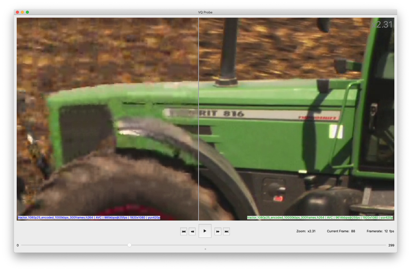 tractor_1080p25_encoded_1000kbps_300frames.h264 vs. tractor_1080p25_encoded_10000kbps_300frames.h264, frame #88