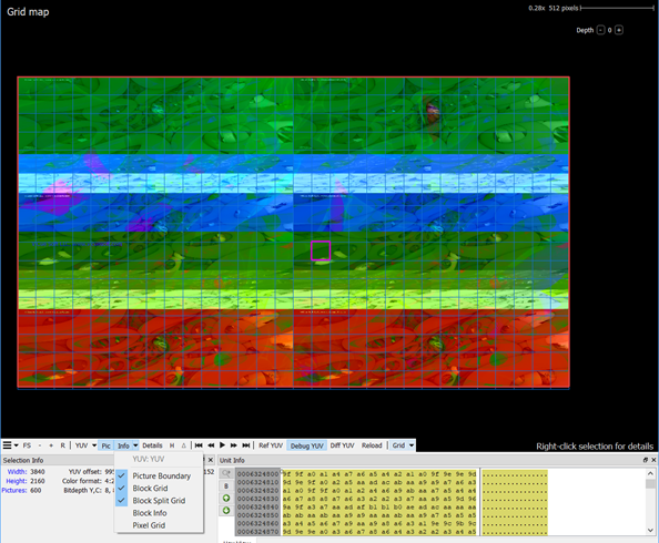 VQ Analyzer ver.4.2. YUV Viewer default mode, Info layers settings.