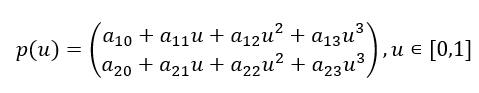 cubic spline formula (the first line is for x, the second — for y)