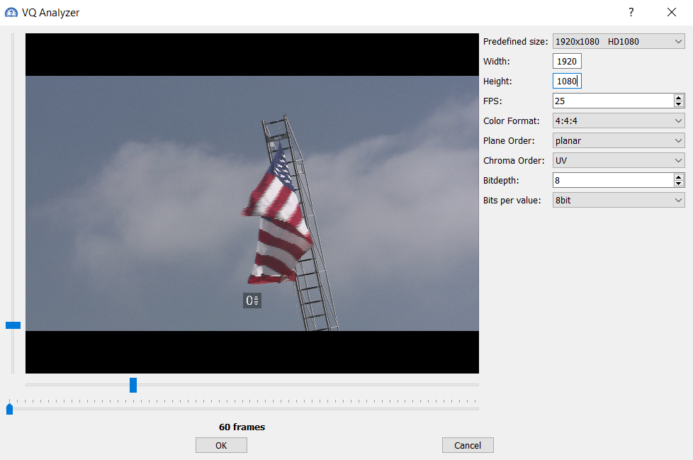 VQ Analyzer open YUV dialog box screenshot