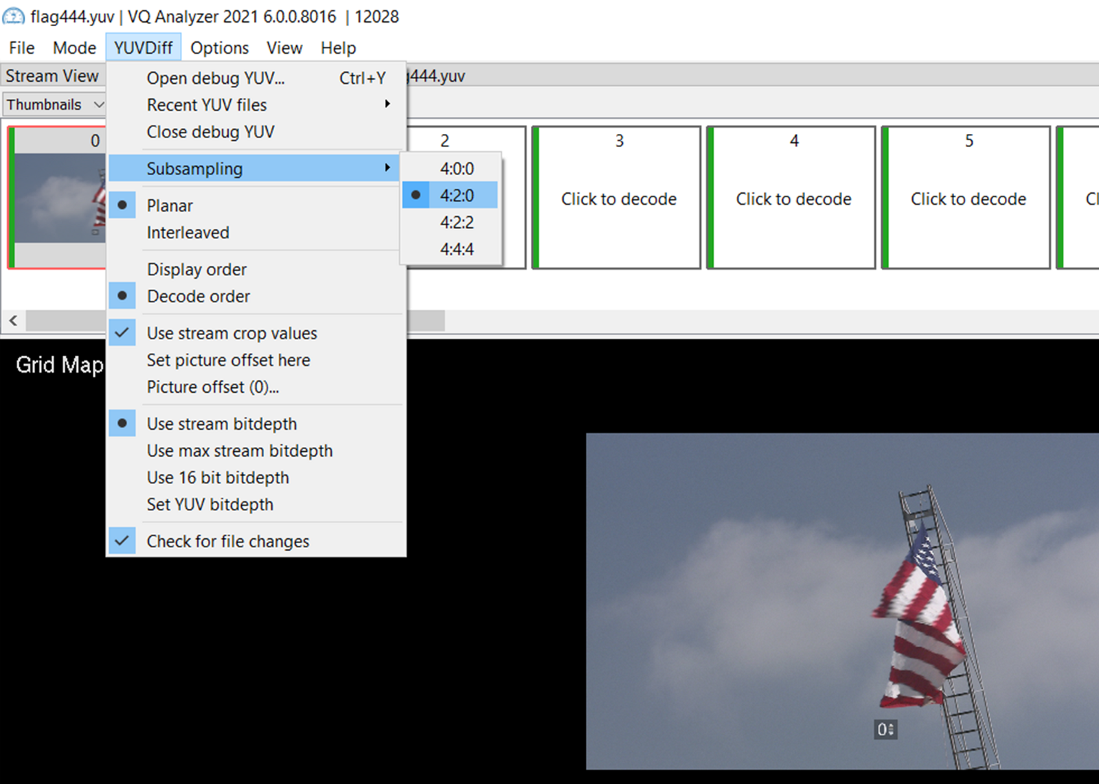 VQ Analyzer Subsampling context menu screenshot